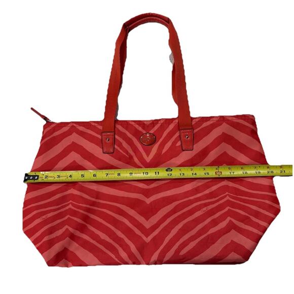 Coach Zebra Shoulder Handbag Tote Signature Two Stripe Orange Canvas 20x11.5x7 - Picture 3 of 10